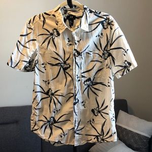 H&M MENS FLORAL PRINT SHORT SLEEVE BUTTON UP